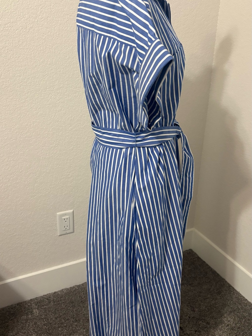 Banana Republic Blue and White Striped Button-Front Shirt Dress with Belt - Picture 2 of 5